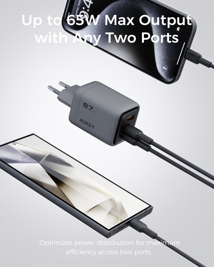 AUKEY Charger Type C 67W GAN III PD 3.0 PPS Super Fast Charging Comet Mix 3 67W Series PA-C3