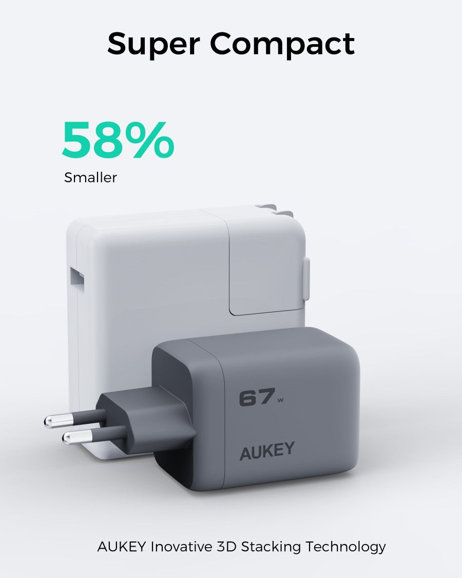 AUKEY Charger Type C 67W GAN III PD 3.0 PPS Super Fast Charging Comet Mix 3 67W Series PA-C3