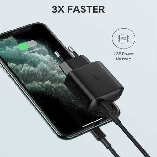 Pengisi Daya AUKEY Tipe C 20W PA-F1S-BK PD 3.0 Pengisian Cepat