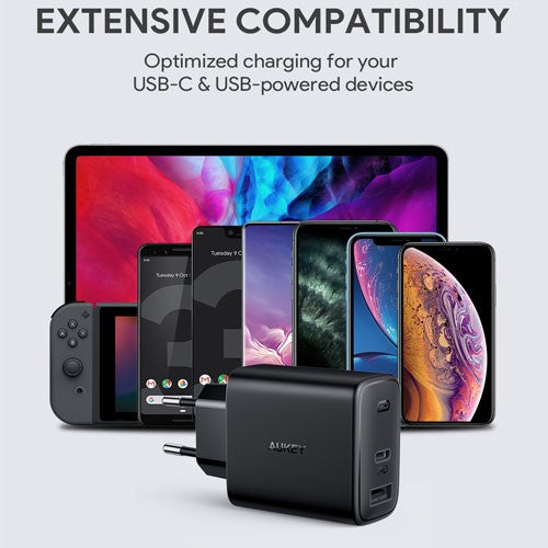 Pengisi Daya AUKEY Port Ganda Tipe C USB A 32W PD 3.0 Pengisian Cepat PA-F3S
