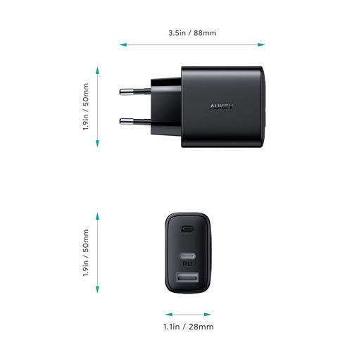 Pengisi Daya AUKEY Port Ganda Tipe C USB A 32W PD 3.0 Pengisian Cepat PA-F3S