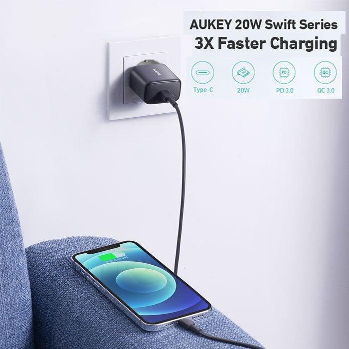 Port Pengisi Daya AUKEY USB C 20W PA-R1-BK