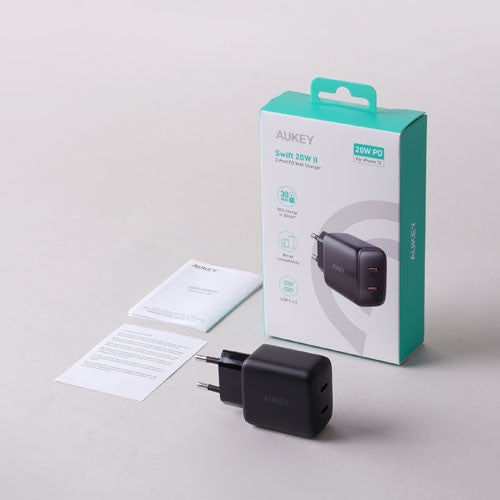 Pengisi Daya AUKEY Port Ganda Tipe C 20W PA-R1S-BK PD 3.0 Pengisian Cepat