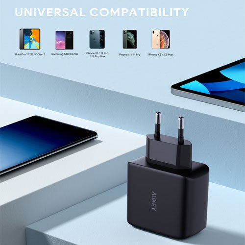 Pengisi Daya AUKEY Port Ganda Tipe C 40W PA-R2S-BK PD 3.0 Pengisian Cepat