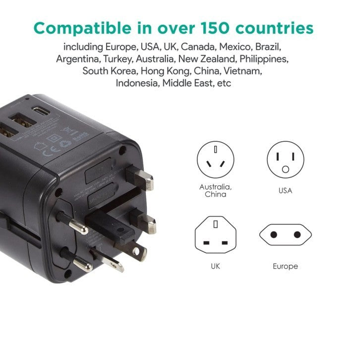 AUKEY Universal Travel Adaptor PA-TA01 Type C 15W 3 In 1 EU US UK AU