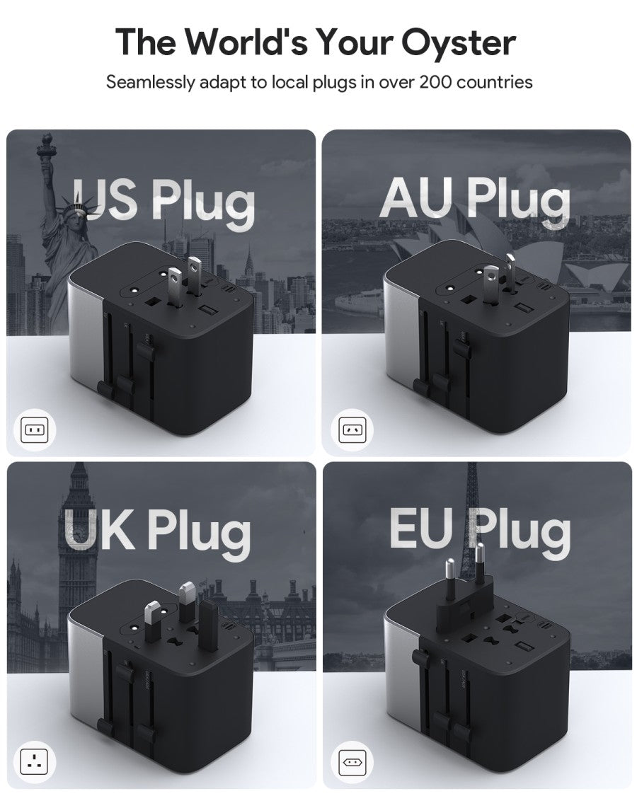 AUKEY Universal Travel Adaptor GAN Type C 65W 5 Multiple Ports UK US EU Mode 1 USB A & 4 USB-C PA-TA08A