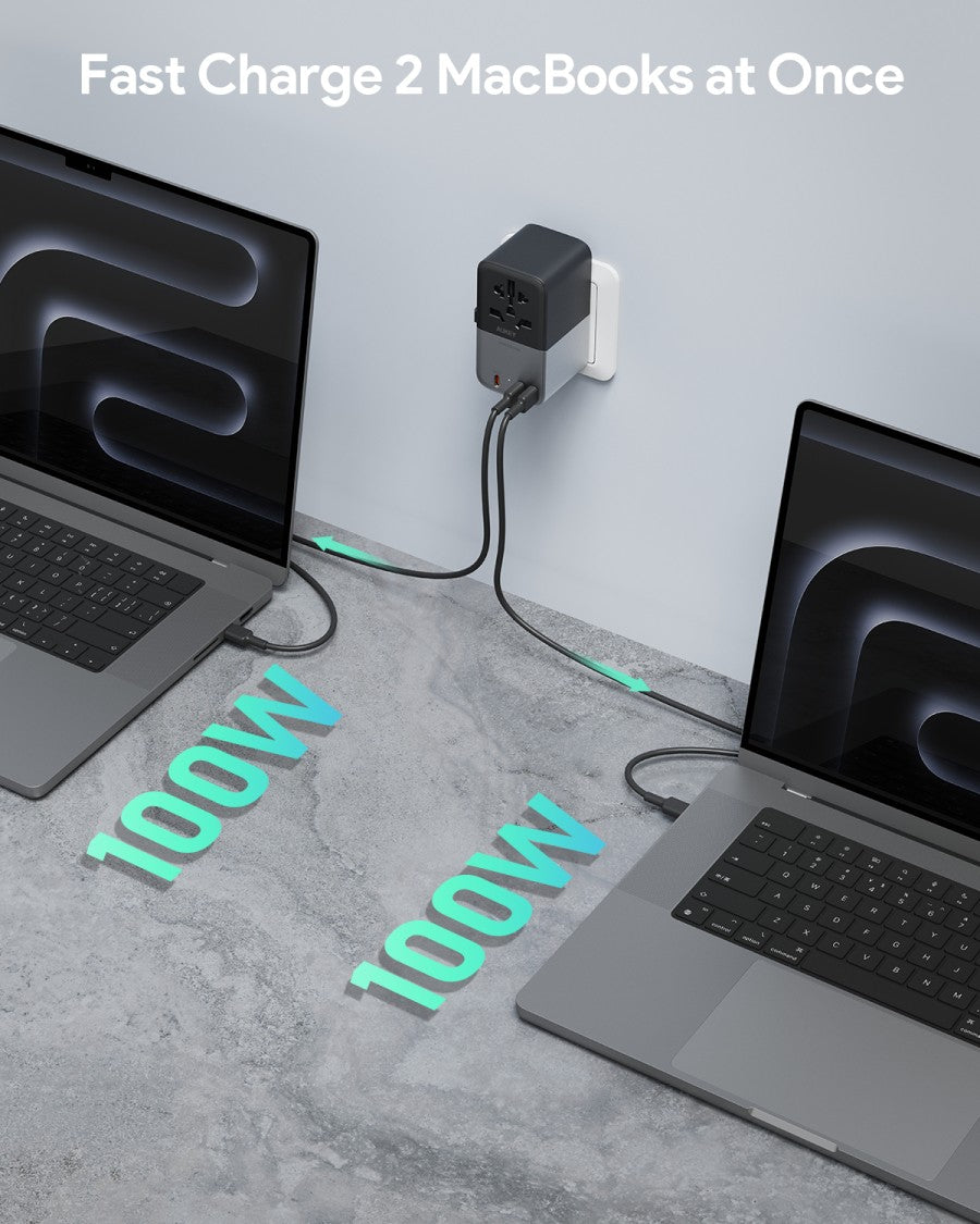 AUKEY Universal Travel Adaptor GAN Type C 100W 4 Multiple Ports UK US EU Mode 1 USB A & 3 USB-C PA-TA09A