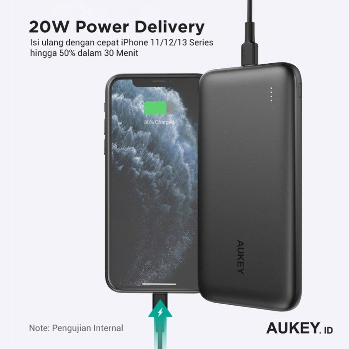 Powerbank AUKEY 10000mAh PB-N73S-BK USB C 20W PD 3.0 Slim Portabel