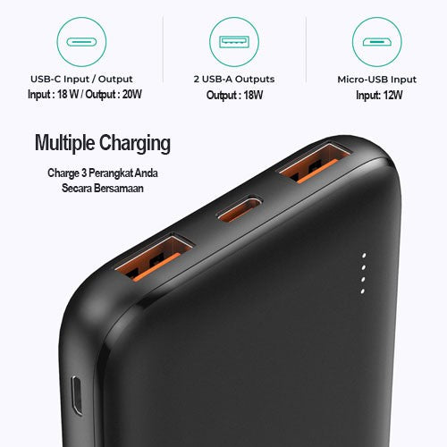 Powerbank AUKEY 10000mAh PB-N73S-BK USB C 20W PD 3.0 Slim Portabel