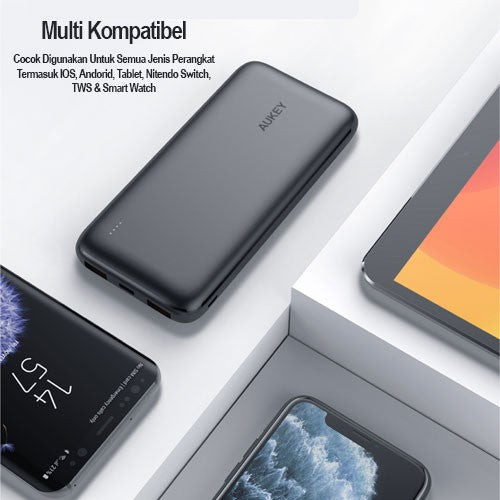 Powerbank AUKEY 10000mAh PB-N73S-BK USB C 20W PD 3.0 Slim Portabel