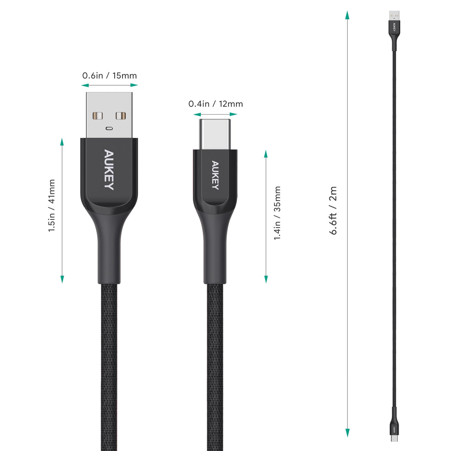 Kabel Charger AUKEY USB-A ke USB-C CB-AKC2 Kevlar Core 2M - Hitam