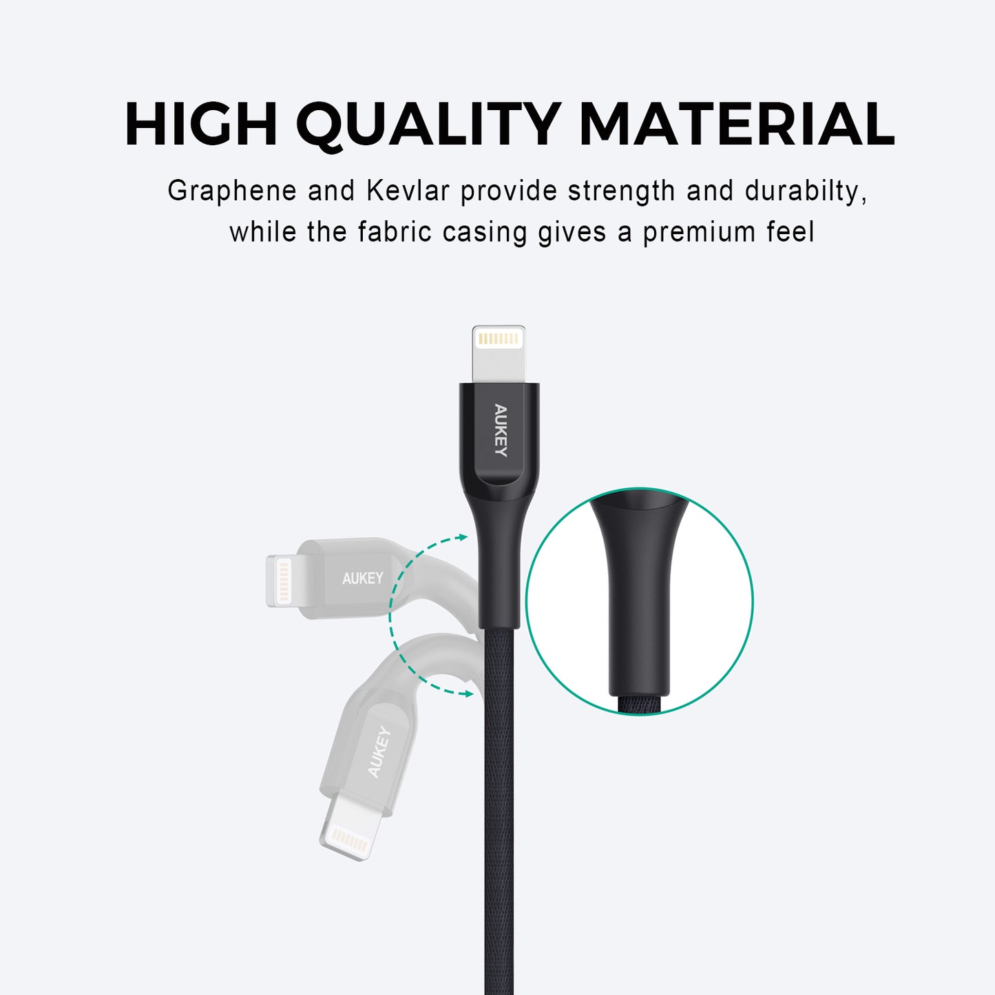 Kabel Charger AUKEY USB-A ke Lightning MFI CB-AKL2 Kevlar Core 2M - Hitam