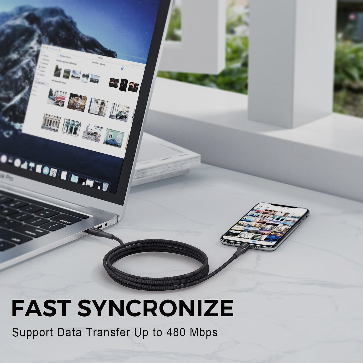 Kabel Charger AUKEY USB-A ke Lightning MFI CB-AKL2 Kevlar Core 2M - Hitam