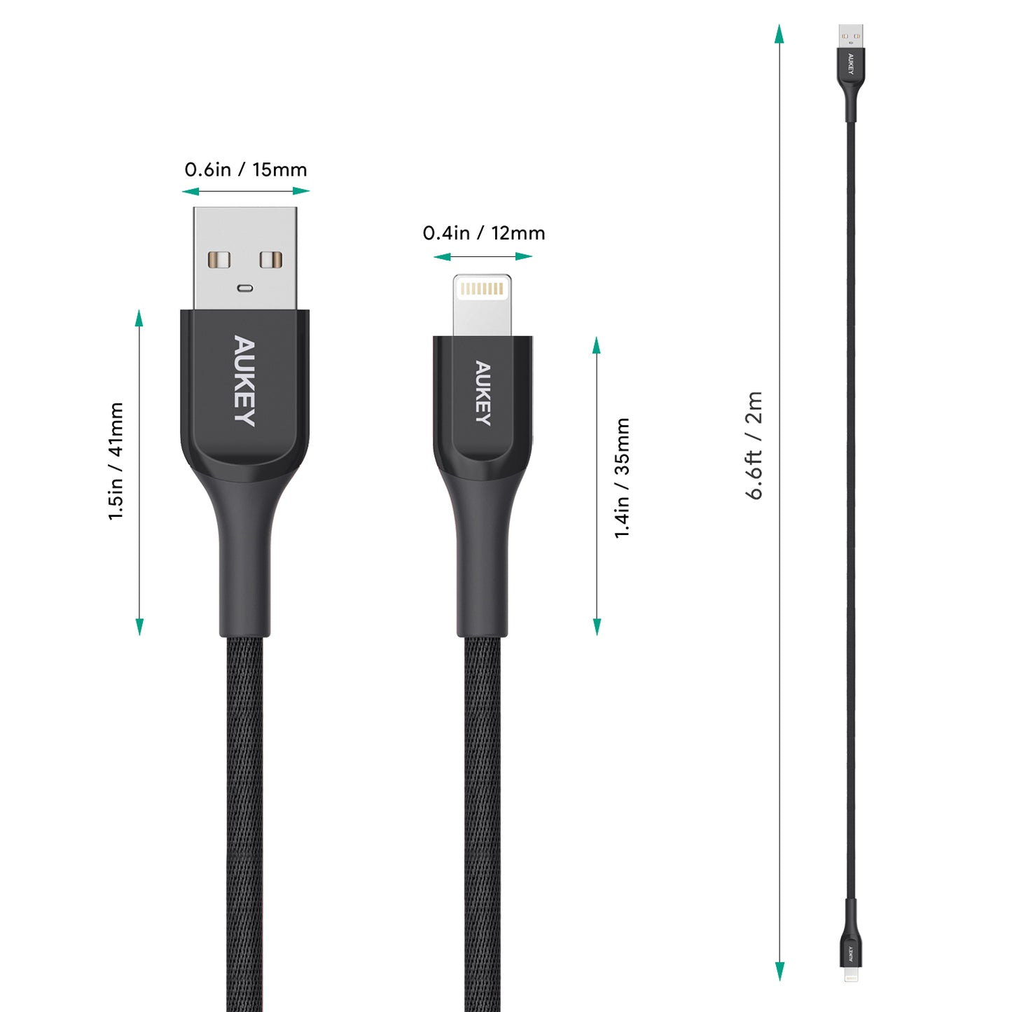 Kabel Charger AUKEY USB-A ke Lightning MFI CB-AKL2 Kevlar Core 2M - Hitam