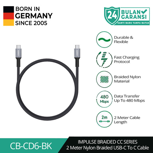 AUKEY Kabel Charger USB C to USB-C CB-CD6 Braided Nylon 2M