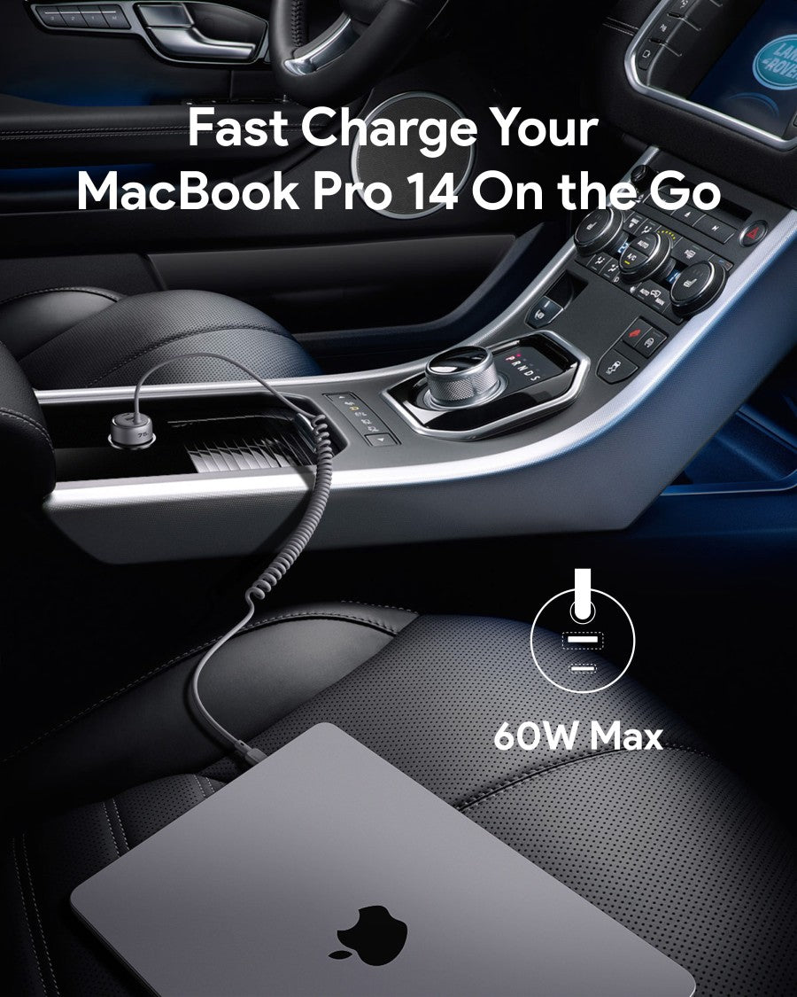 Pengisi Daya Mobil AUKEY 75W Kabel Terintegrasi USB C PD 3.0 QC 3.0 Multi Port PathFinder Sling CC-P2