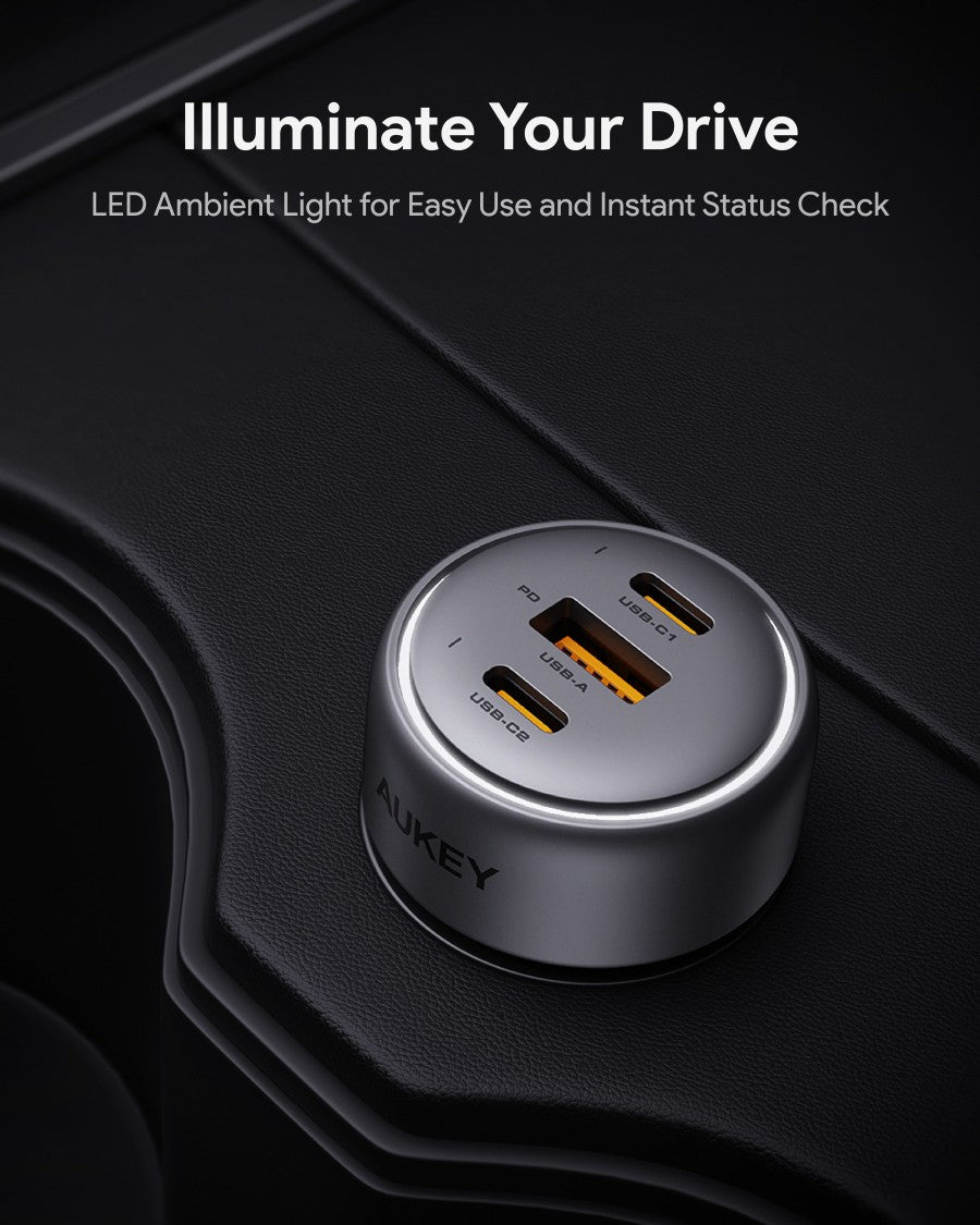 AUKEY Car Charger 66W USB C & USB A PD 3.0 QC 3.0 Multi Port PathFinder Mix 3 CC-P1