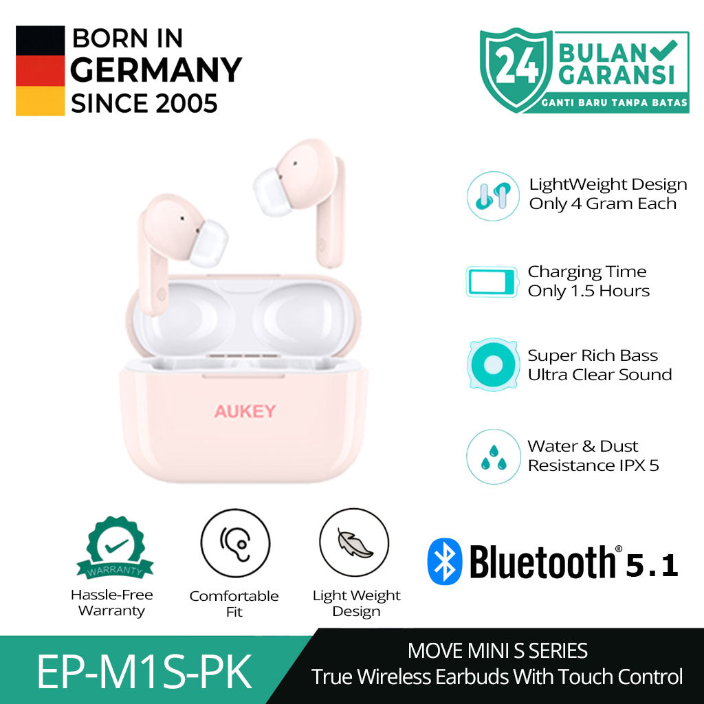 AUKEY TWS Earphone Nirkabel Bluetooth Sejati IPX5 4G Earbud EP-M1S