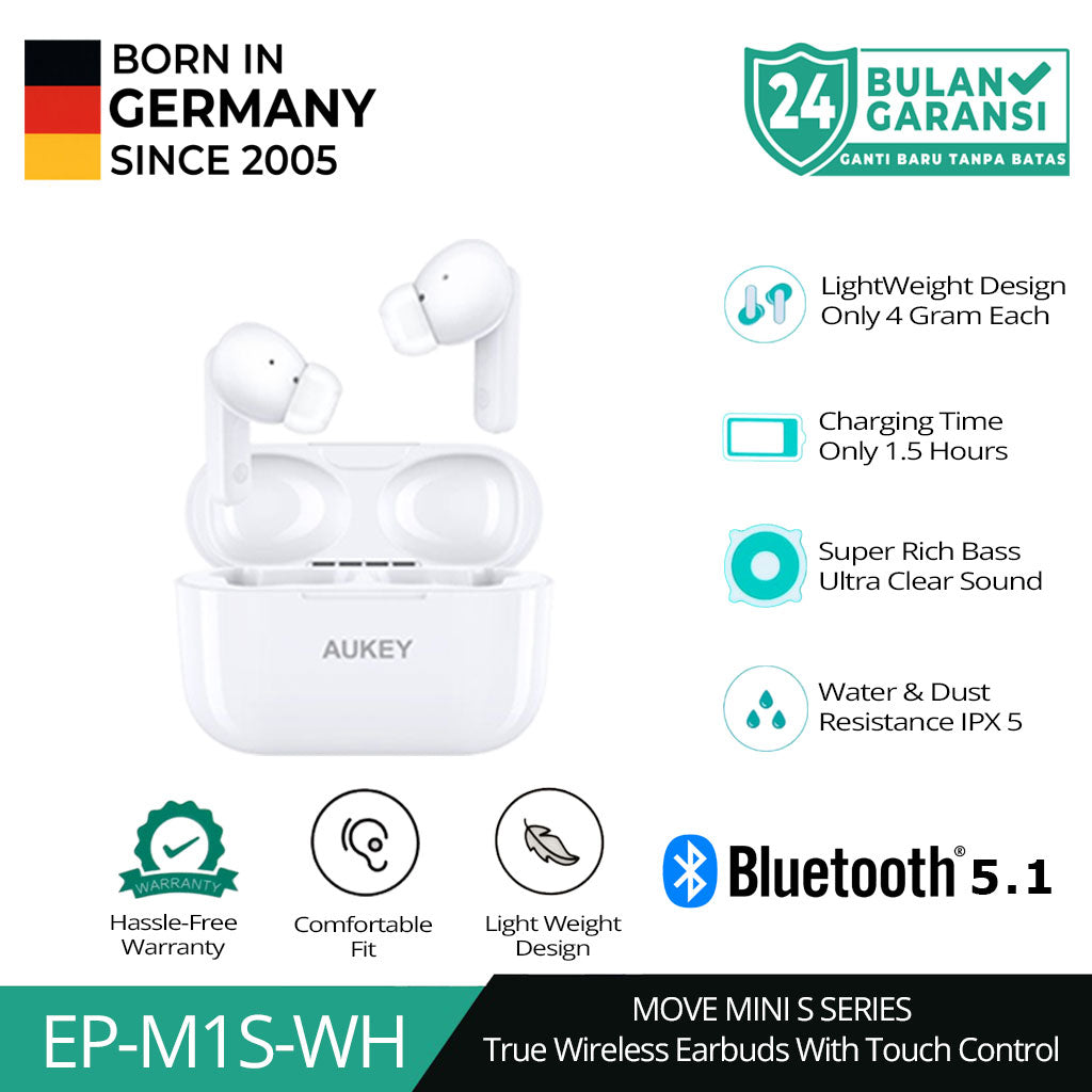 AUKEY TWS Bluetooth True Wireless Earphone IPX5 4G Earbuds EP-M1S