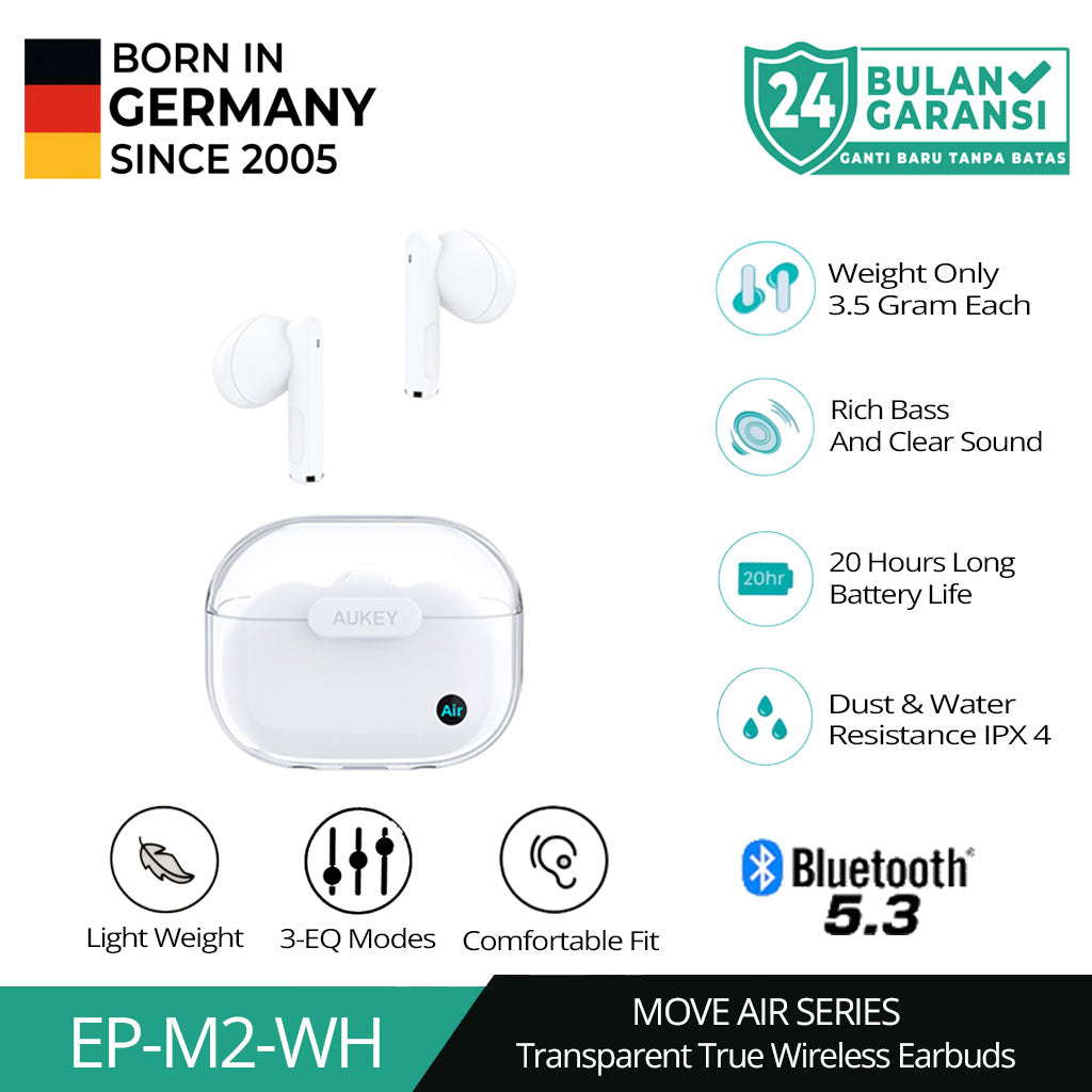 AUKEY TWS Bluetooth 5.3 Earbud Nirkabel Sejati IPX4 Tahan Air EP-M2
