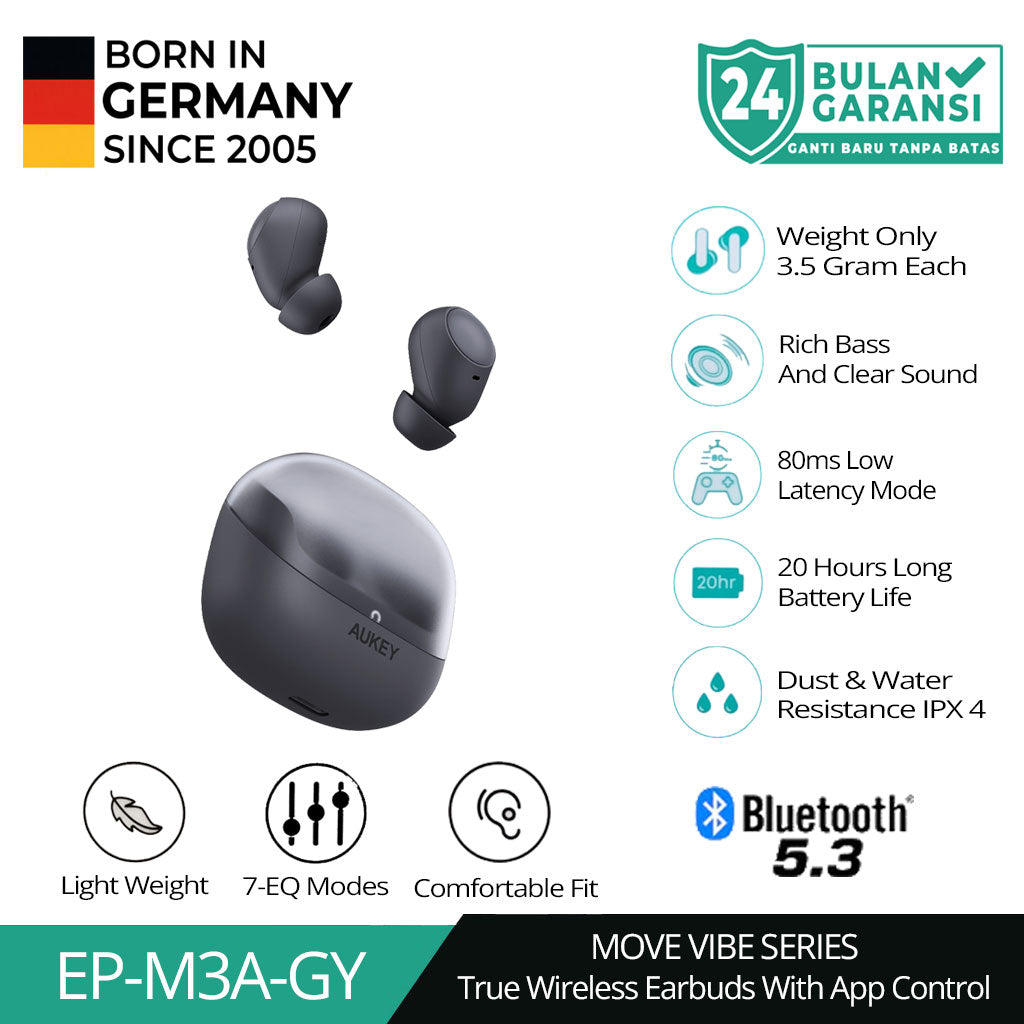 AUKEY TWS Bluetooth Move Vibe Series True Wireless Earbuds IPX4 EP-M3A