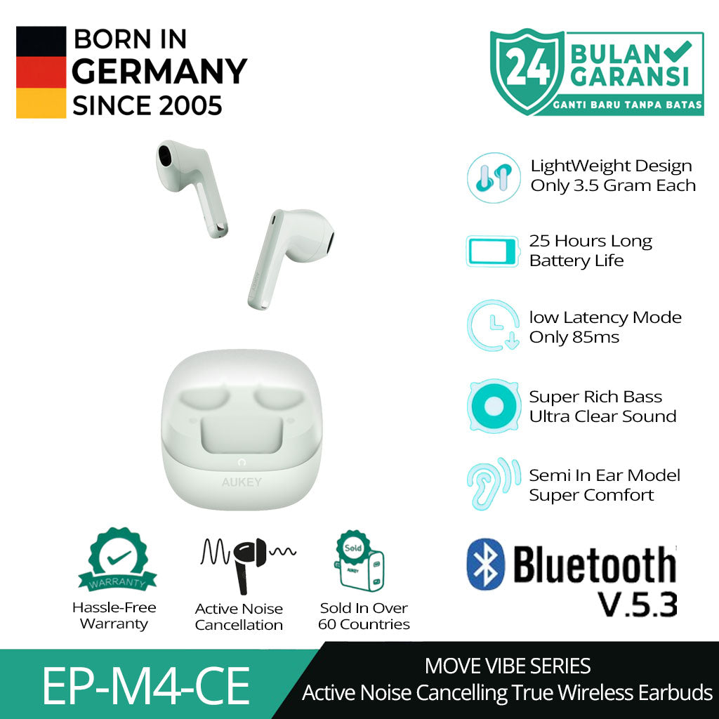 AUKEY TWS Bluetooth Active Noise Cancelling Move Vibe Series True Wireless Earbuds EP-M4