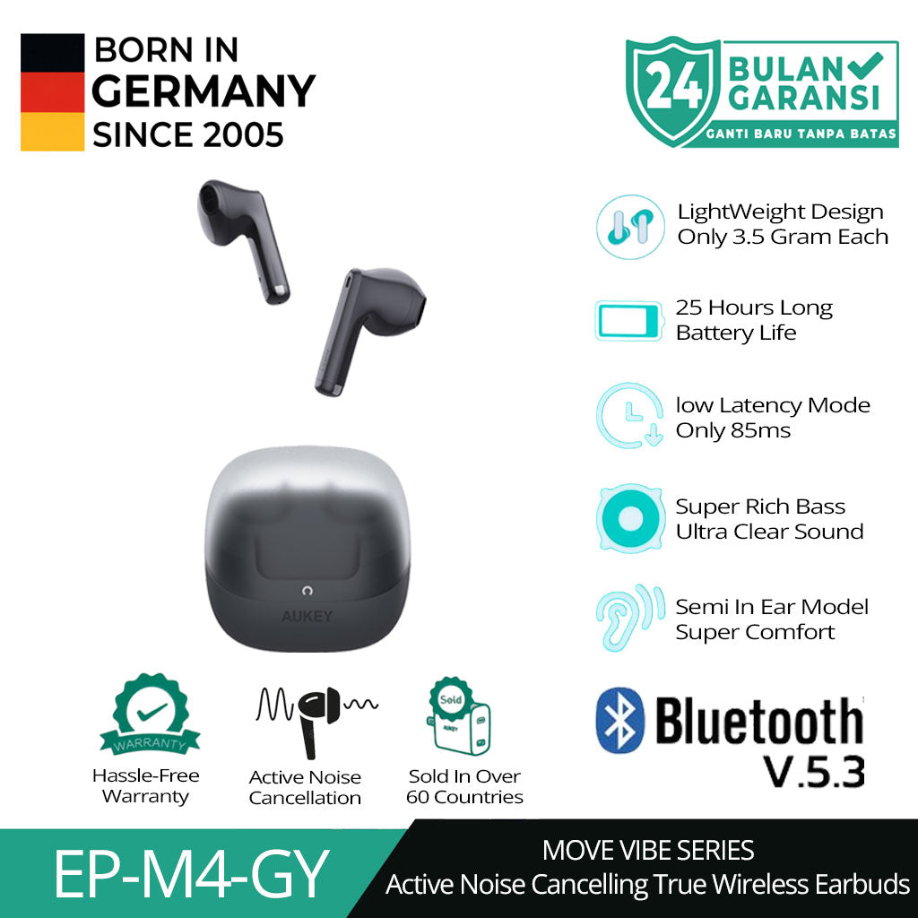AUKEY TWS Bluetooth Active Noise Cancelling Move Vibe Series True Wireless Earbuds EP-M4