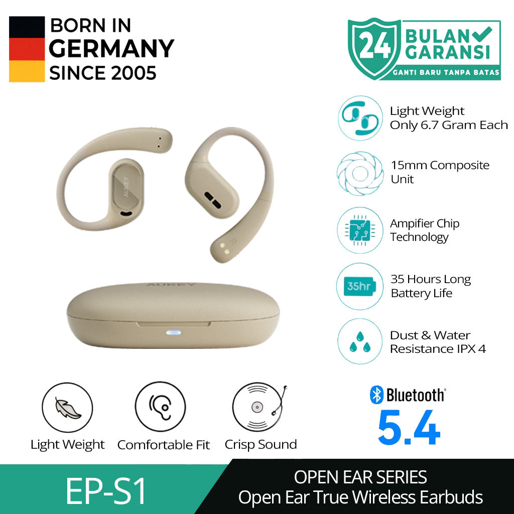 AUKEY Open Ear Seri Nirkabel Sejati Bluetooth Dengan Kontrol Aplikasi IPX4 EP-S1