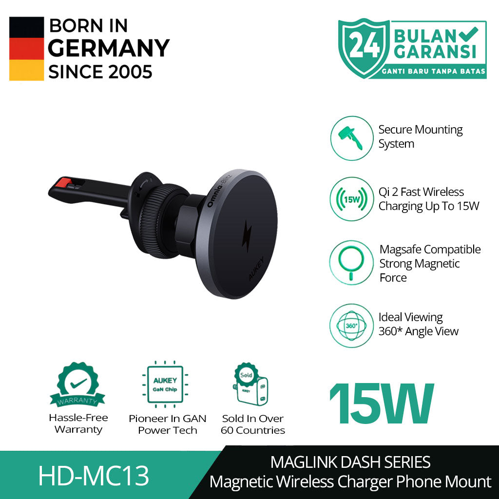 Dudukan Telepon Mobil Magnetik AUKEY Qi2 Pengisian Nirkabel Cepat 15W Dengan Pendinginan Aktif HD-MC13A