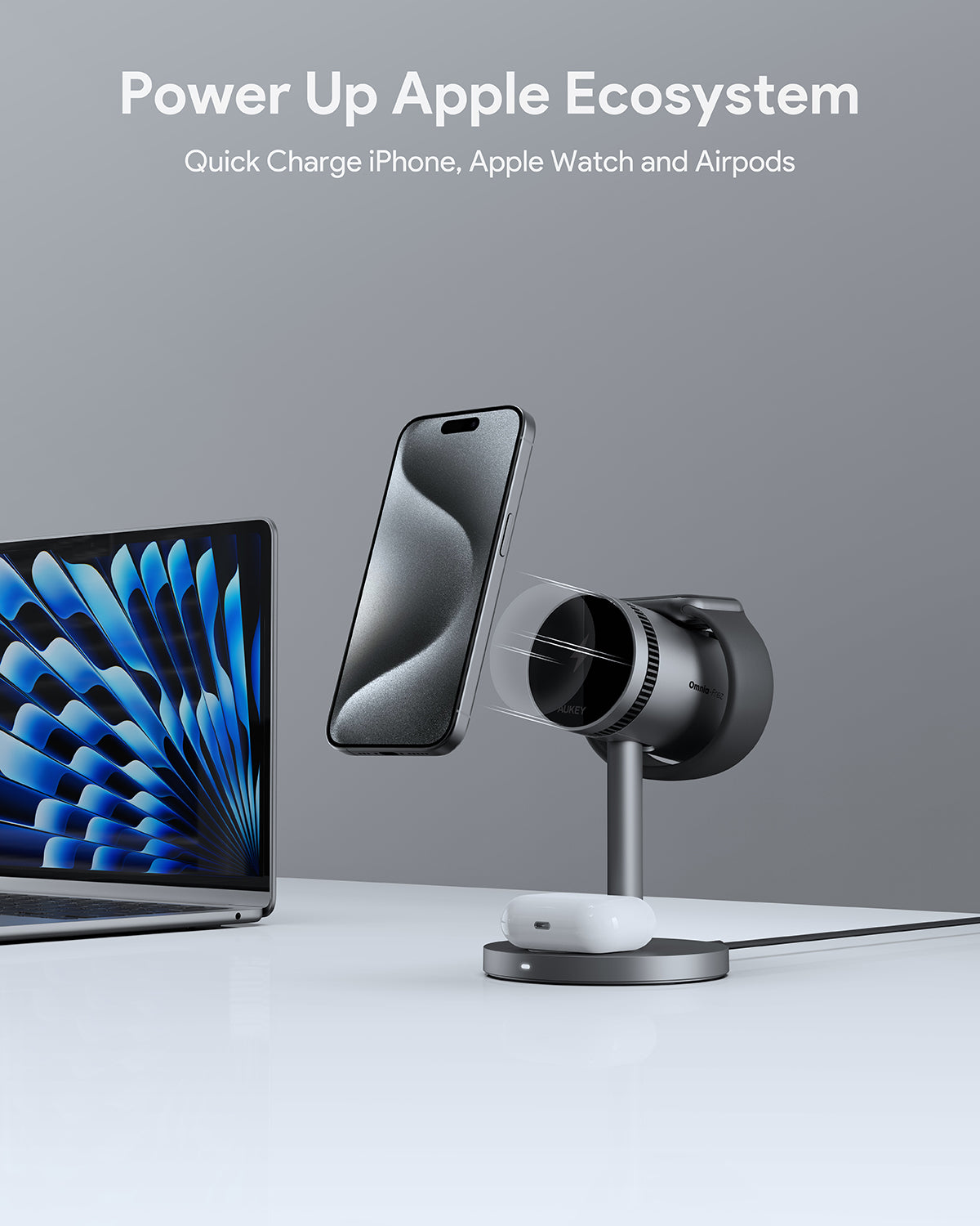 Pengisi Daya Nirkabel Magnetik AUKEY 15W 3 In 1 MFI MagFusion 3 In 1 Pro SeriesLC-MC311A