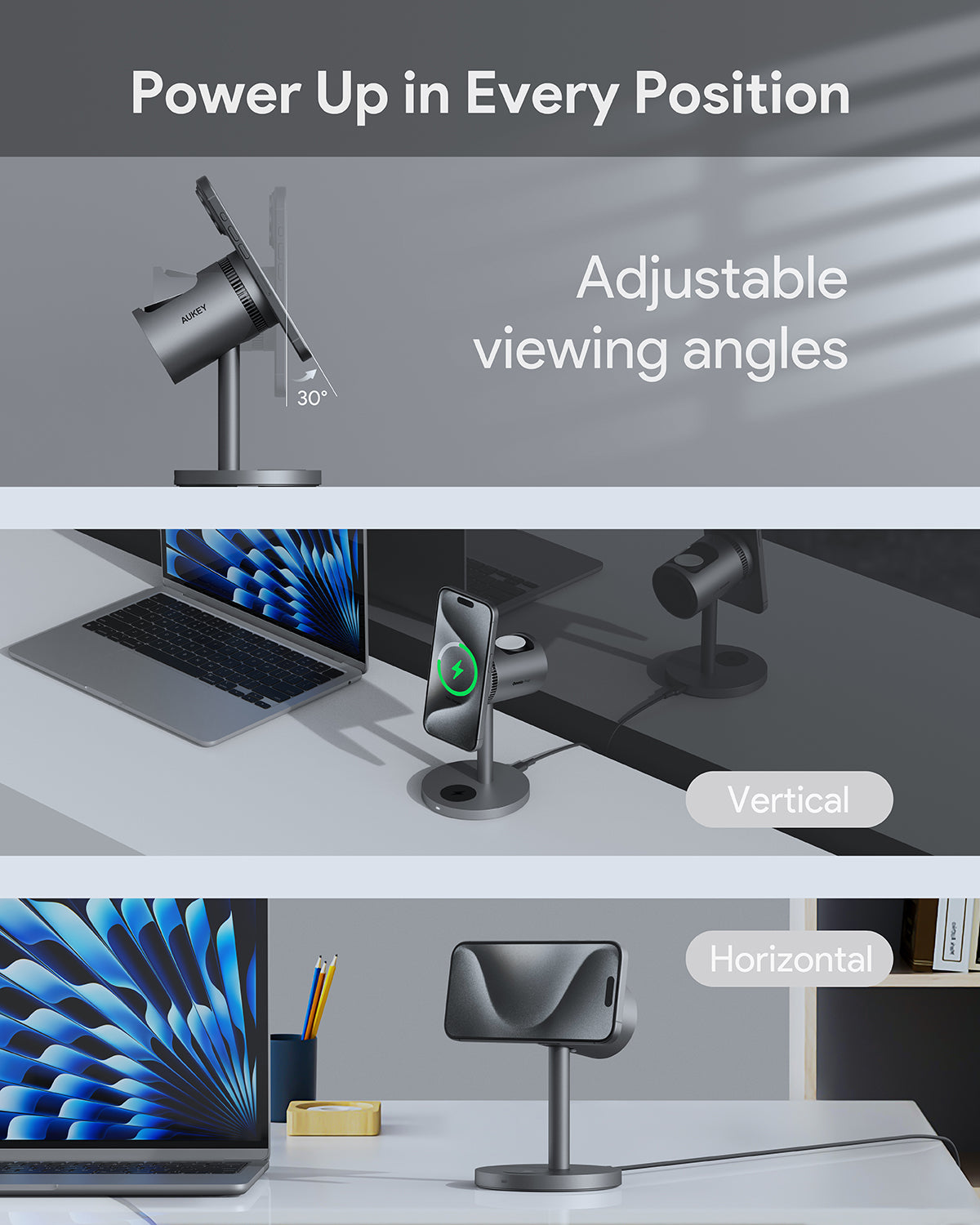 Pengisi Daya Nirkabel Magnetik AUKEY 15W 3 In 1 MFI MagFusion 3 In 1 Pro SeriesLC-MC311A