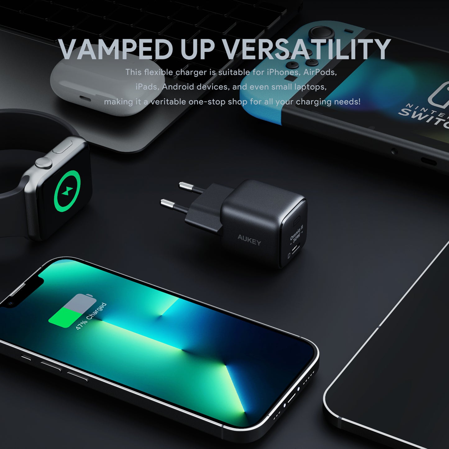 Pengisi Daya AUKEY Tipe C 30W PA-B1L-BK GAN PD 3.0 PPS Pengisian Cepat