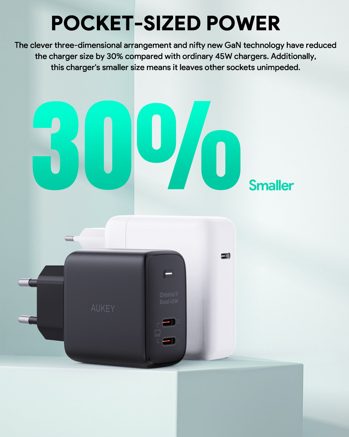 Pengisi Daya AUKEY Port Ganda Tipe C 45W PA-B4T-BK GAN PD 3.0 Pengisian Cepat