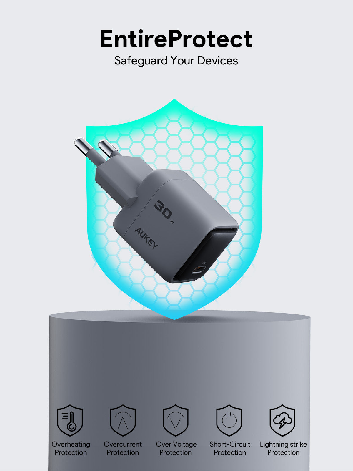 AUKEY Charger Type C 30W GAN III PD 3.0 PPS Super Fast Charging Comet 30W Series PA-C1