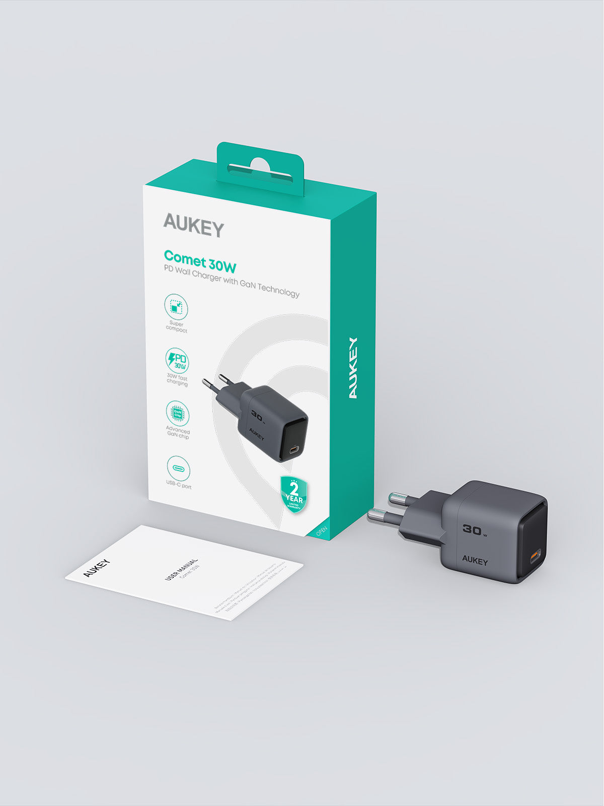 AUKEY Charger Type C 30W GAN III PD 3.0 PPS Super Fast Charging Comet 30W Series PA-C1