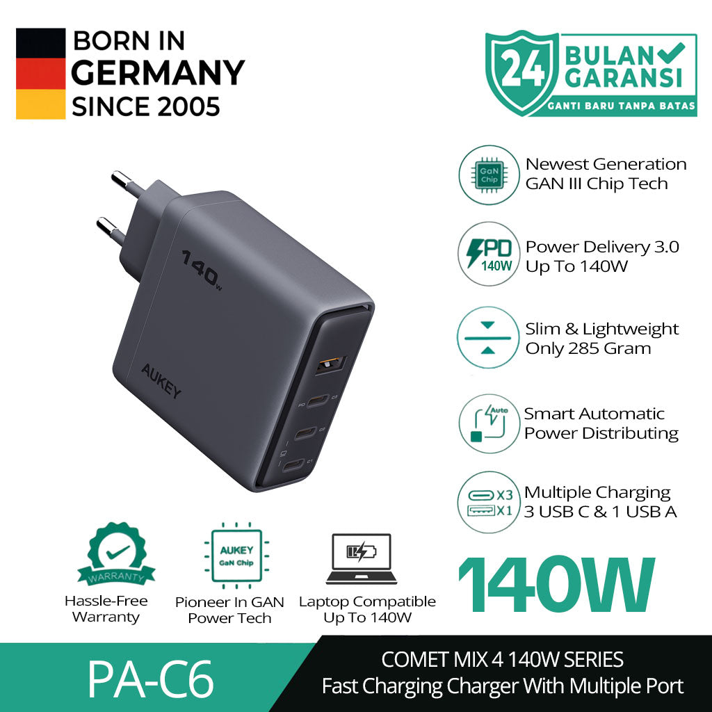 AUKEY Charger Type C 140W GAN III PD 3.0 PPS Super Fast Charging Comet Mix 4 140W Series PA-C6