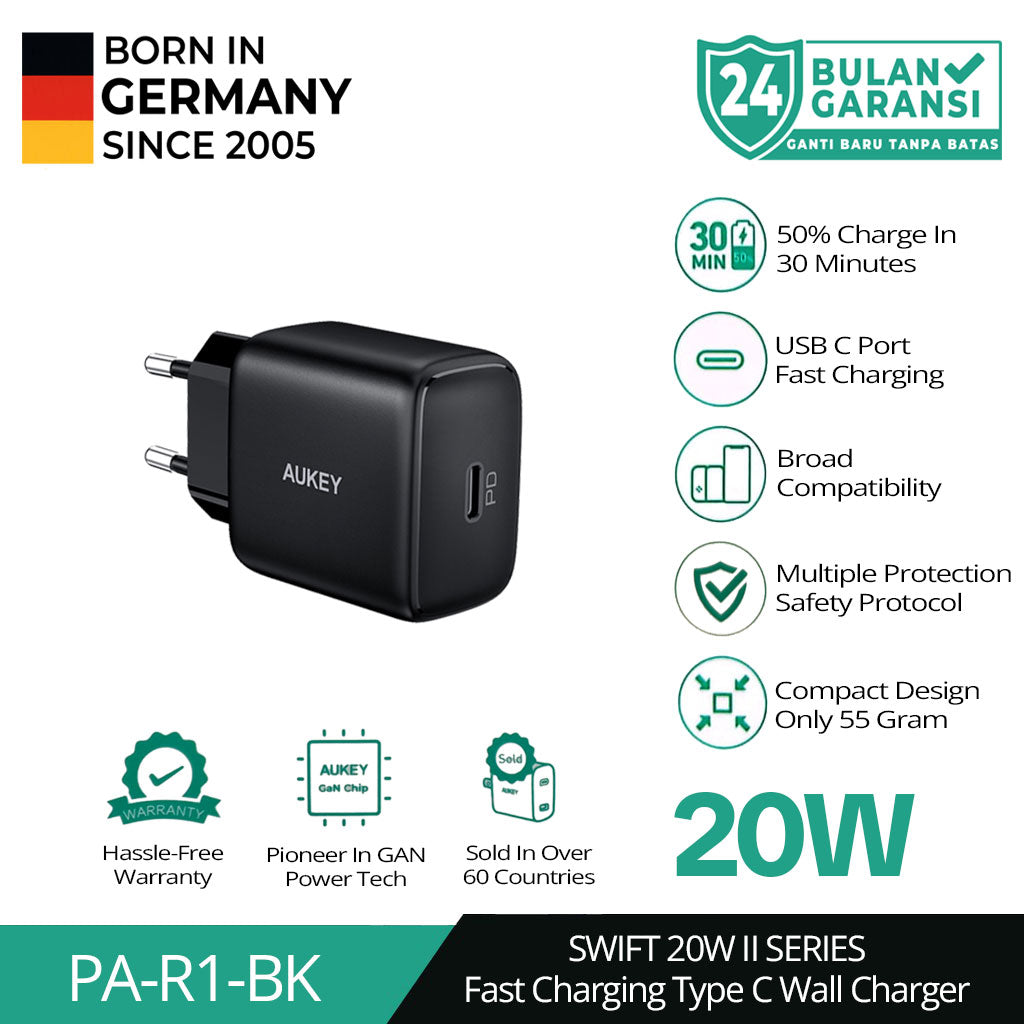Port Pengisi Daya AUKEY USB C 20W PA-R1-BK