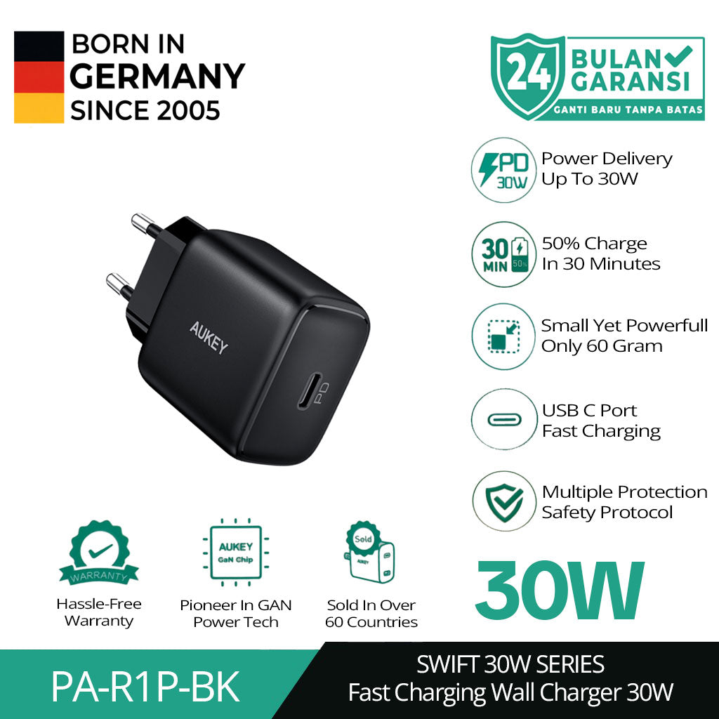 Aukey Charger Type C 30W PD 3.0 Power Delivery Fast Charging PA-R1P