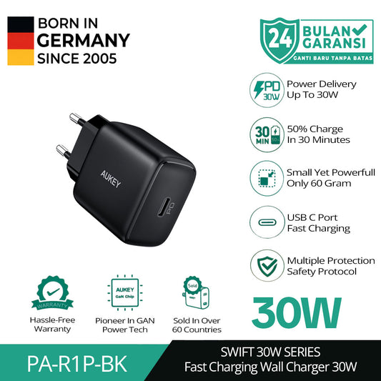 Aukey Charger Type C 30W PD 3.0 Power Delivery Fast Charging PA-R1P