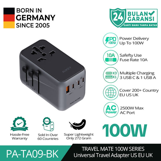 AUKEY Universal Travel Adaptor PA-TA09-BK Type C 100W 4 In 1 EU US UK