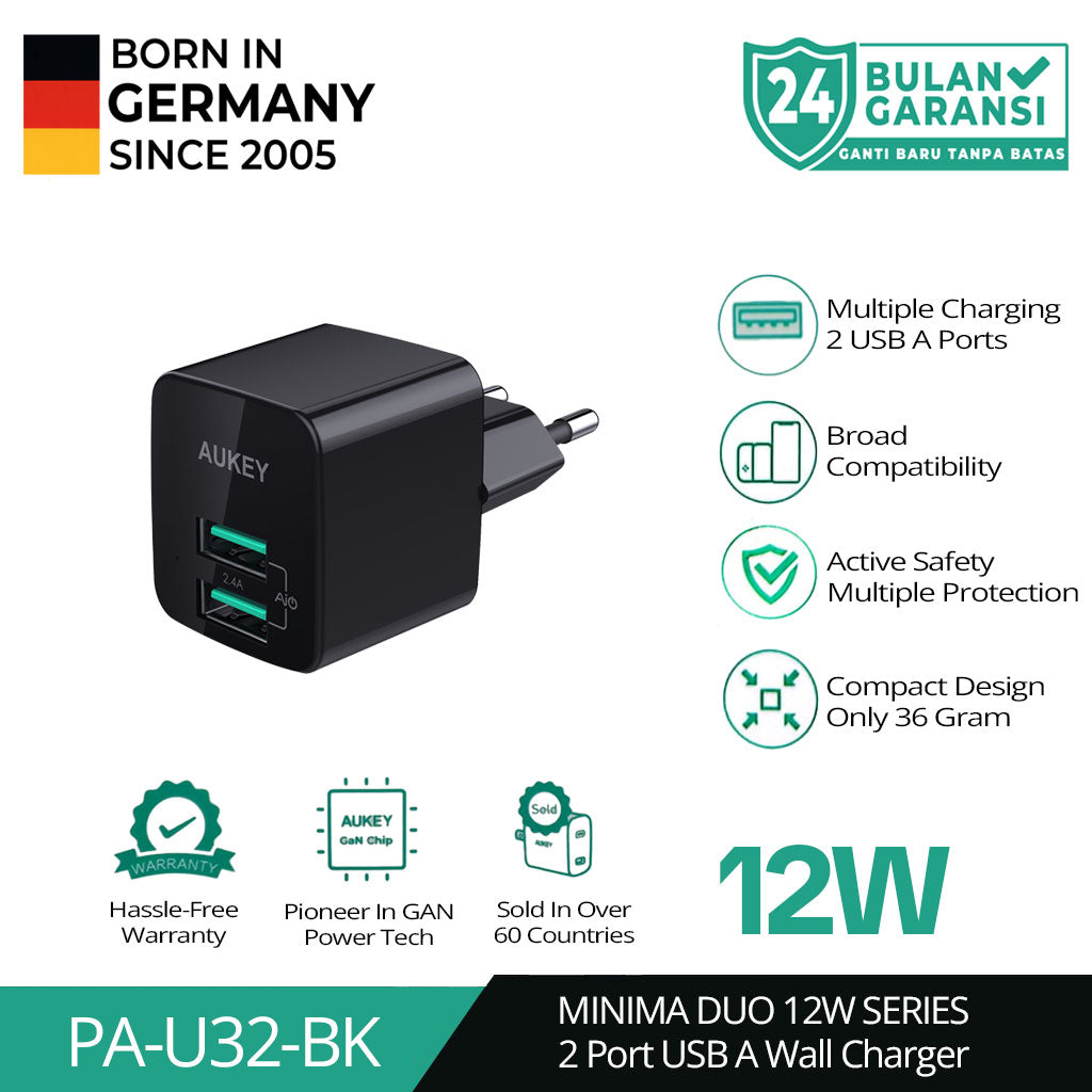 AUKEY Charger Dual Port USB A 12W PA-U32-BK