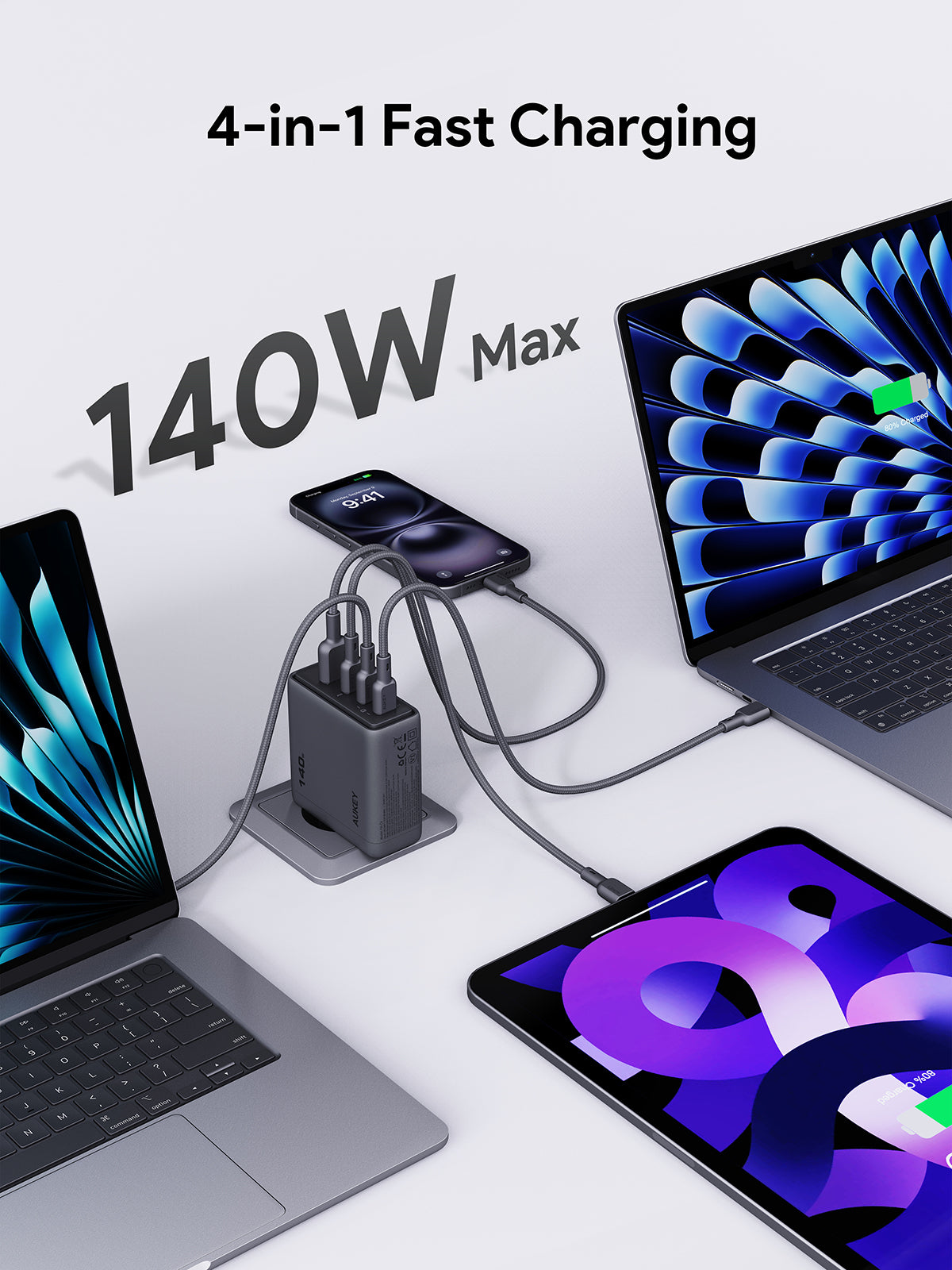 AUKEY Charger Type C 140W GAN III PD 3.0 PPS Super Fast Charging Comet Mix 4 140W Series PA-C6