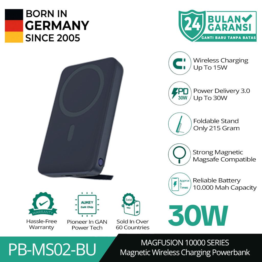 AUKEY Wireless Powerbank Magsafe 10000mah PB-MS02 USB-C 30W PD