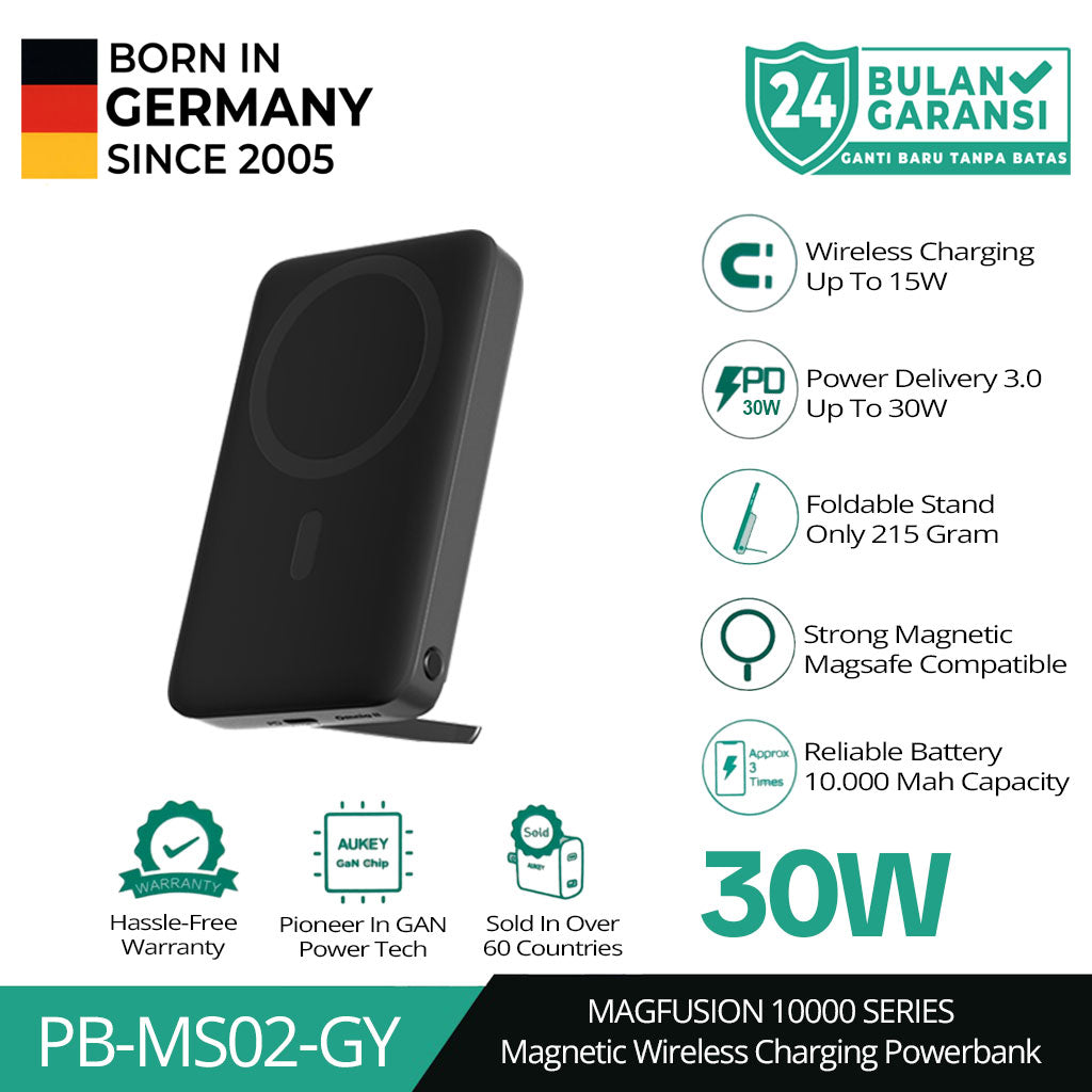 AUKEY Wireless Powerbank Magsafe 10000mah PB-MS02 USB-C 30W PD