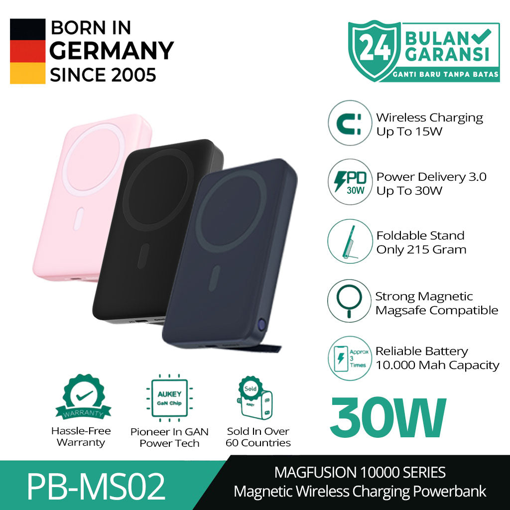 AUKEY Wireless Powerbank Magsafe 10000mah PB-MS02 USB-C 30W PD