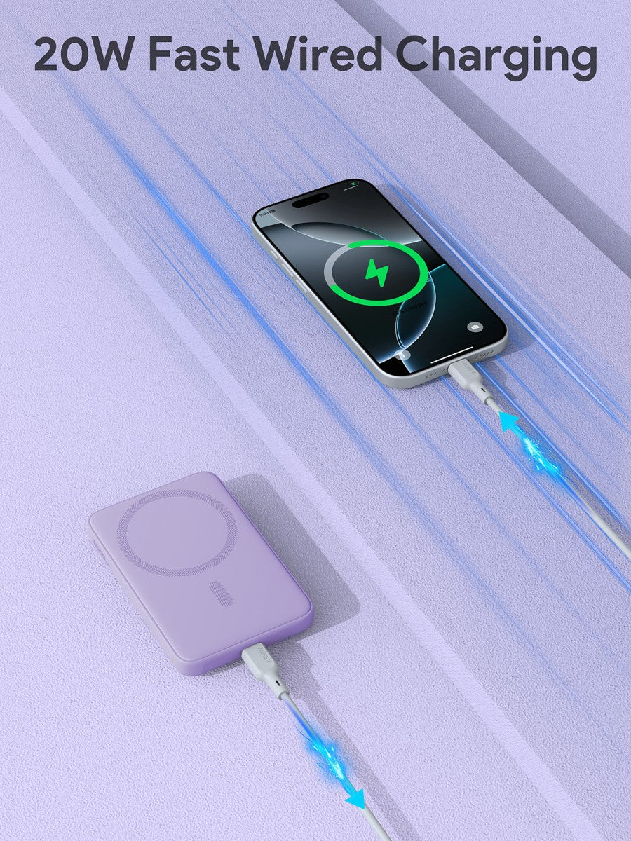 AUKEY Magnetic Wireless Powerbank Magsafe 5000mah USB-C 20W PD 3.0 MagFusion 5000 Series PB-MS03