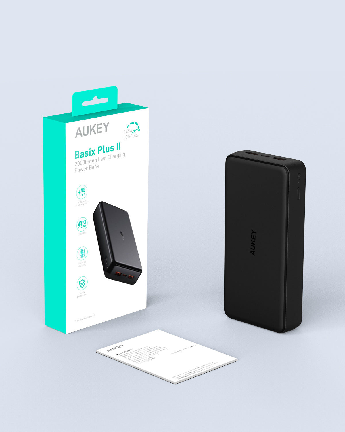 AUKEY Powerbank 20000mah PB-N93-BK USB C 22.5W PD 3.0 Slim