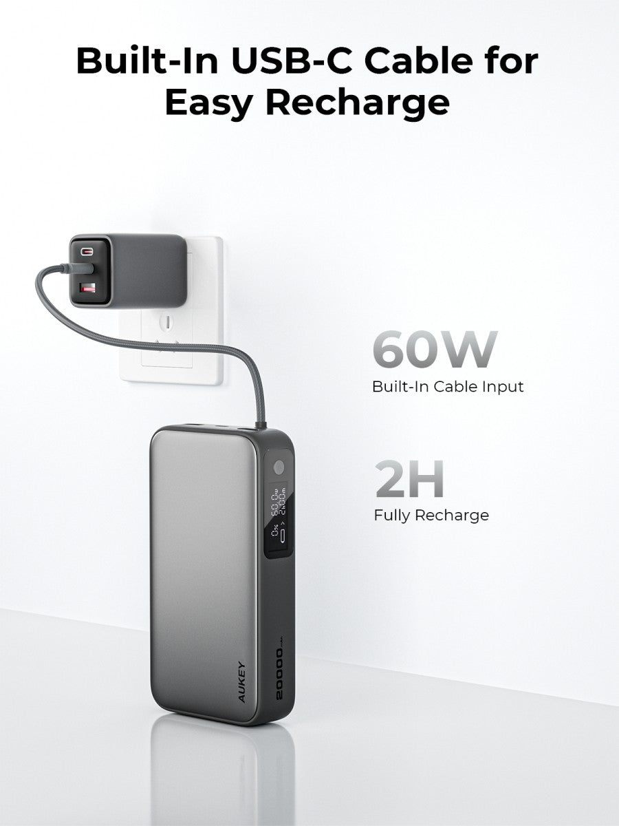 Powerbank AUKEY 20000mAh 100W Kabel Built In Pengisian Cepat Spark Sling PB-Y48