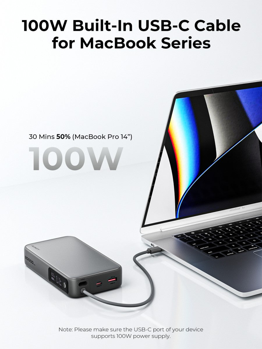Powerbank AUKEY 20000mAh 100W Kabel Built In Pengisian Cepat Spark Sling PB-Y48