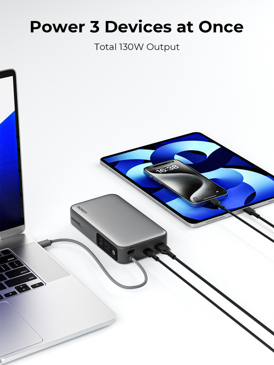 Powerbank AUKEY 20000mAh 100W Kabel Built In Pengisian Cepat Spark Sling PB-Y48
